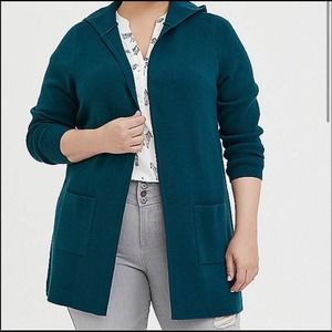 🔥NWOT TORRID DARK TEAL OPEN FRONT HOODED CARDIGAN